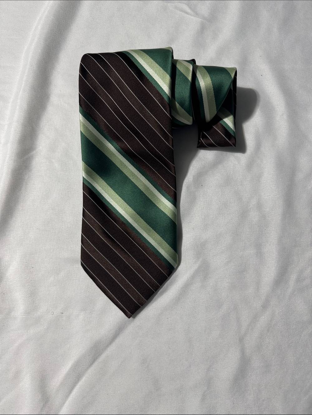 Vintage 70s Currie Canada Wide Stripe Tie Brown Green Polyester Grandpacore